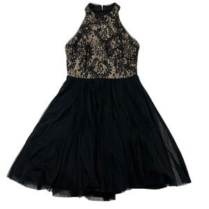 Vintage Escape Y2K Dress 6 Black Mini Tulle Netting Lace Sequin High Neck Event